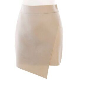TOPSHOP Women's Skirt Ivory Crepe Asymmetrical Hem Faux Wrap Stretch Mini Size 2